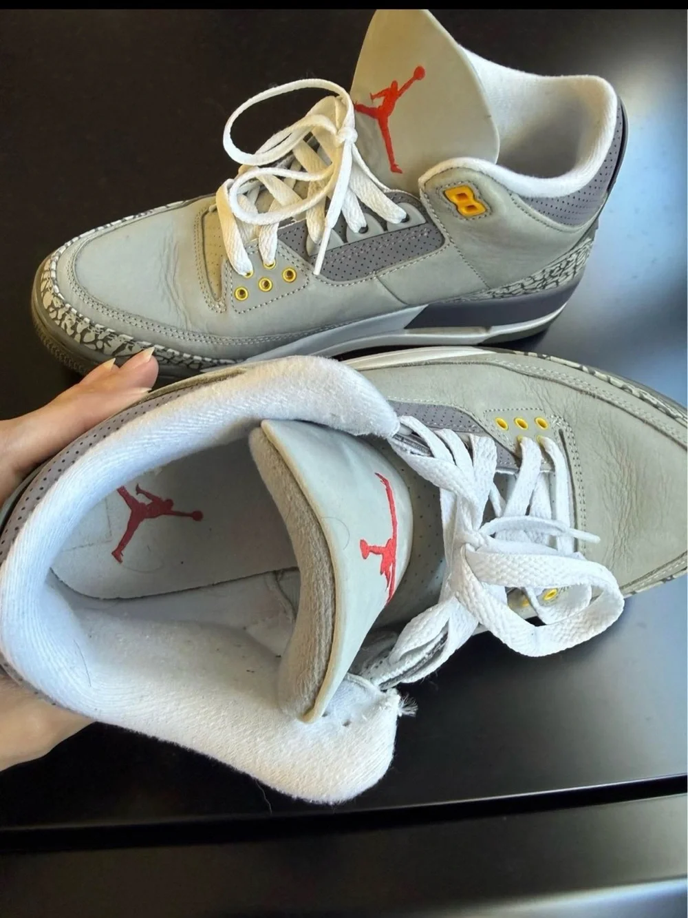 Jordan men Sneakers in Light Gray with Red and Yellow Accents